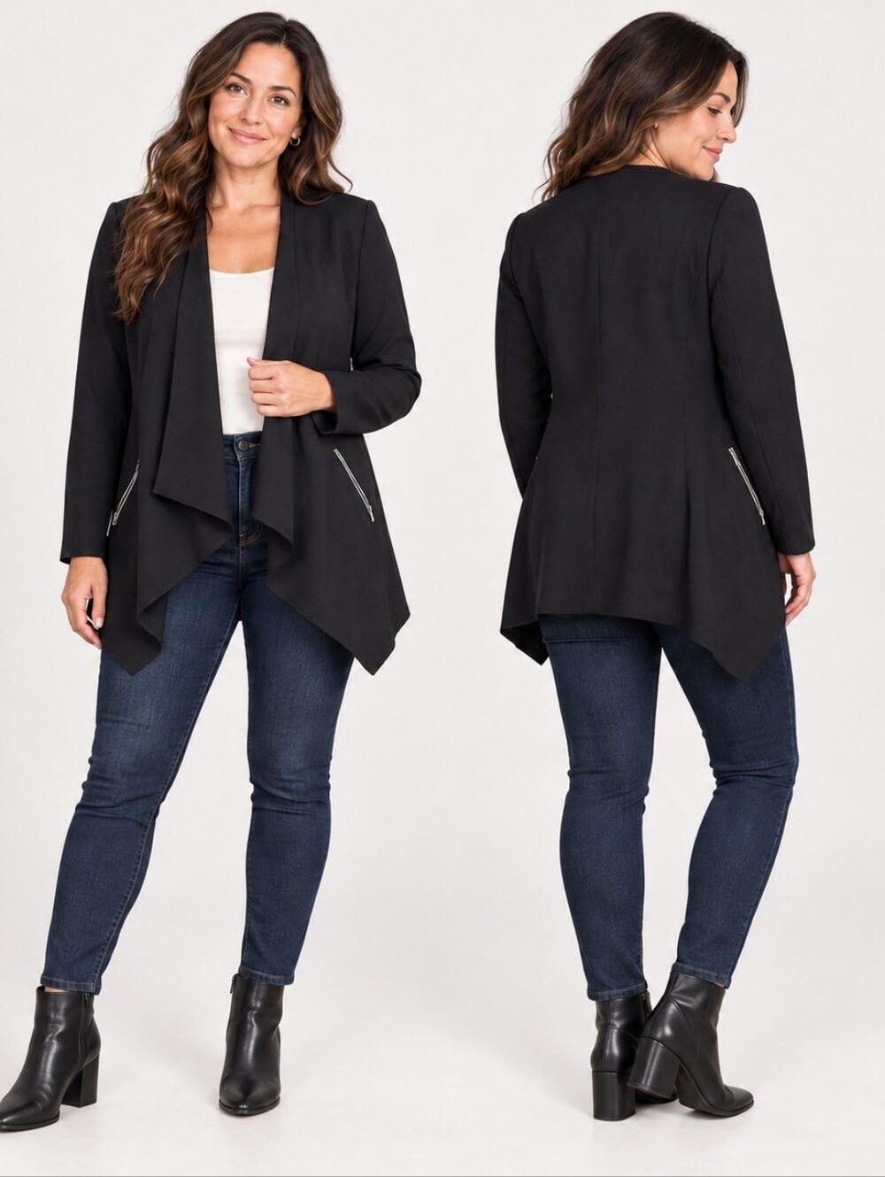 Metaphor XL Black Draped Waterfall Blazer Jacket Contemporary Minimalist Moto Ch